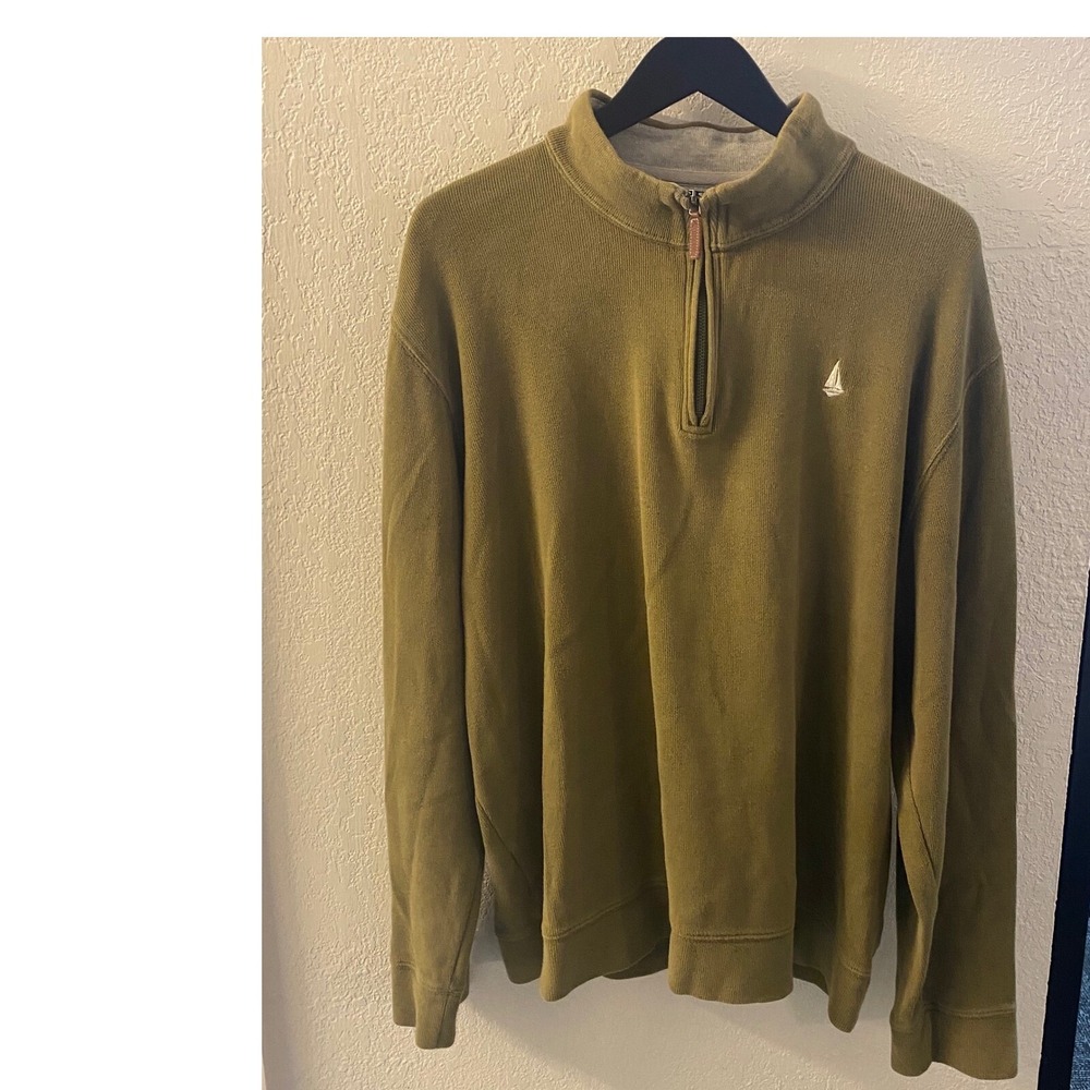Lands' End Quarter Zip Pullover Sweater Olive Green Casual XXL Gorpcore Preppy
